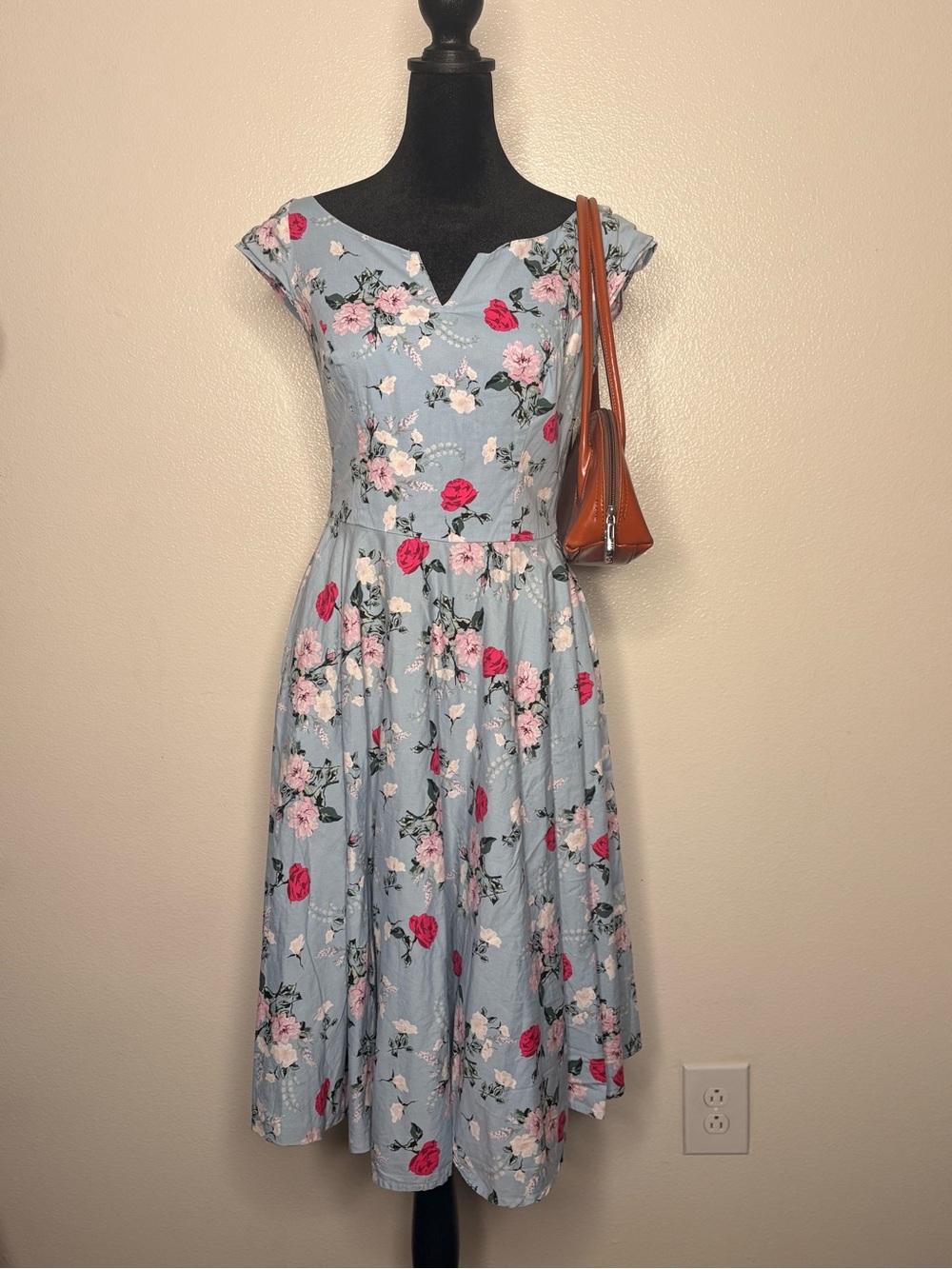 Hell Bunny Light Blue Floral Fit-&-Flare Midi Dress